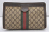 Authentic GUCCI Web Sherry Line Clutch Hand Bag Purse GG PVC Leather Brown 2393J