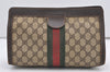 Authentic GUCCI Web Sherry Line Clutch Hand Bag Purse GG PVC Leather Brown 2393J