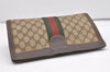 Authentic GUCCI Web Sherry Line Clutch Hand Bag Purse GG PVC Leather Brown 2393J