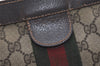 Authentic GUCCI Web Sherry Line Clutch Hand Bag Purse GG PVC Leather Brown 2393J