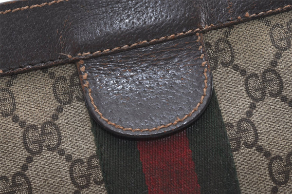 Authentic GUCCI Web Sherry Line Clutch Hand Bag Purse GG PVC Leather Brown 2393J