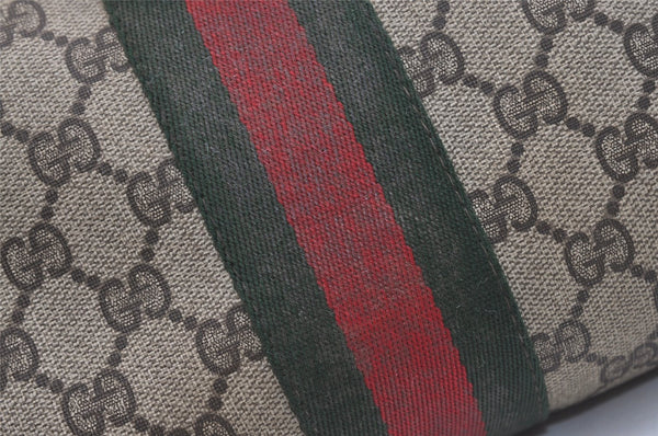Authentic GUCCI Web Sherry Line Clutch Hand Bag Purse GG PVC Leather Brown 2393J