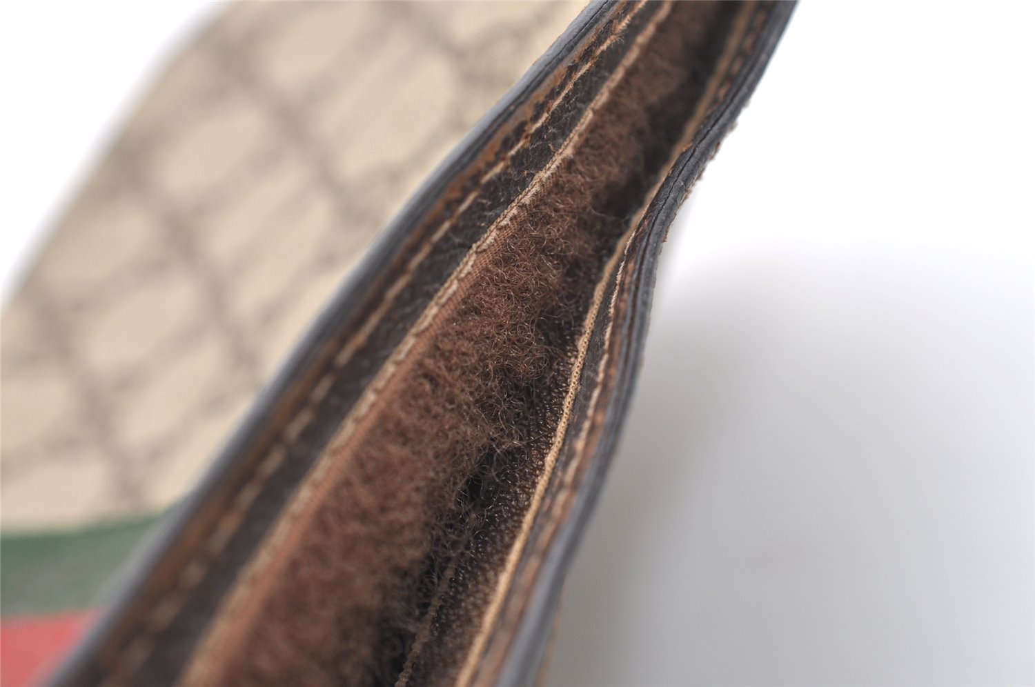Authentic GUCCI Web Sherry Line Clutch Hand Bag Purse GG PVC Leather Brown 2393J