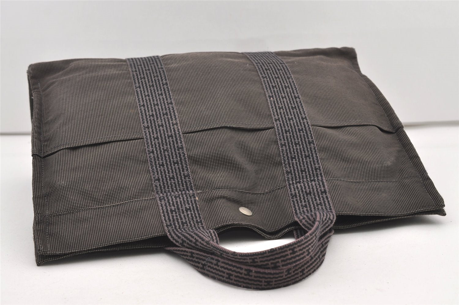 Authentic HERMES Vintage Her Line MM Hand Tote Bag Nylon Gray 2394J