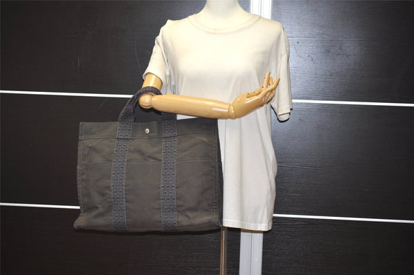 Authentic HERMES Vintage Her Line MM Hand Tote Bag Nylon Gray 2394J