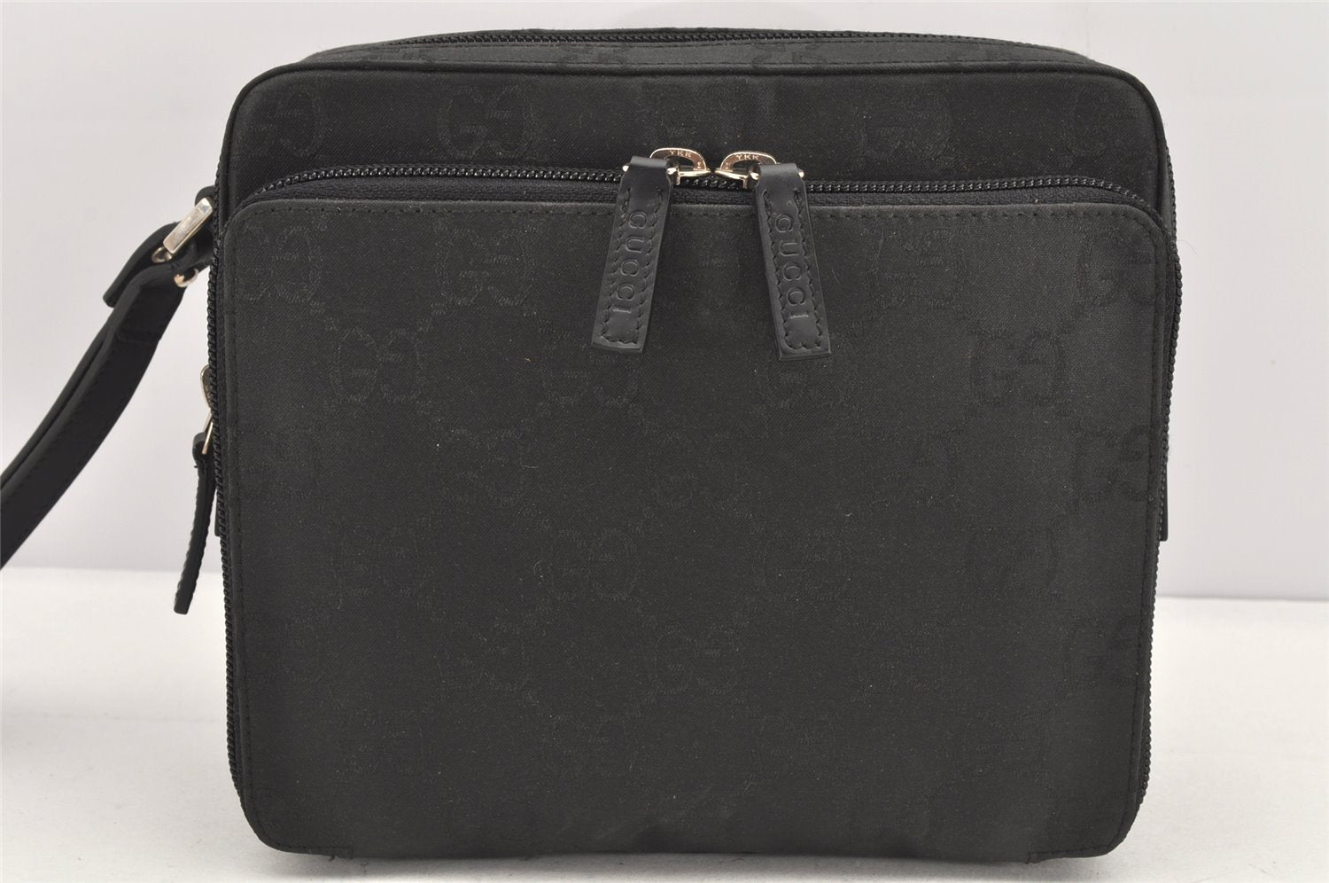 Authentic GUCCI Clutch Hand Bag Purse GG Nylon Leather 0181603 Black 2394K