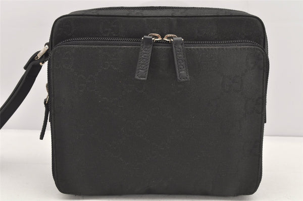 Authentic GUCCI Clutch Hand Bag Purse GG Nylon Leather 0181603 Black 2394K