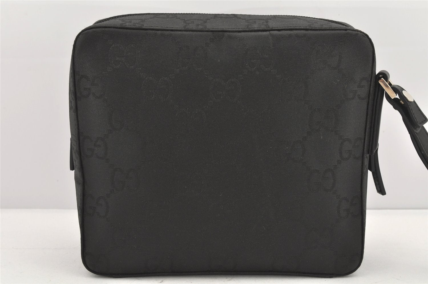Authentic GUCCI Clutch Hand Bag Purse GG Nylon Leather 0181603 Black 2394K