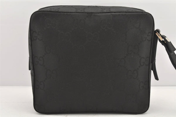 Authentic GUCCI Clutch Hand Bag Purse GG Nylon Leather 0181603 Black 2394K