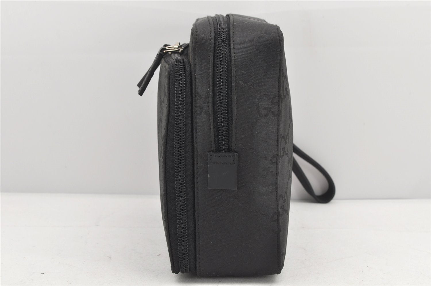 Authentic GUCCI Clutch Hand Bag Purse GG Nylon Leather 0181603 Black 2394K