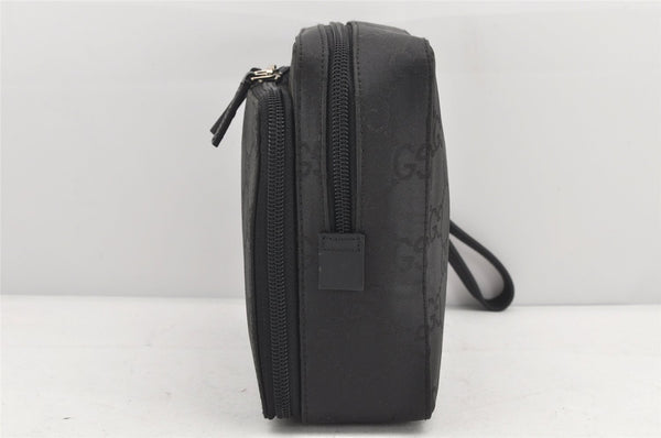 Authentic GUCCI Clutch Hand Bag Purse GG Nylon Leather 0181603 Black 2394K