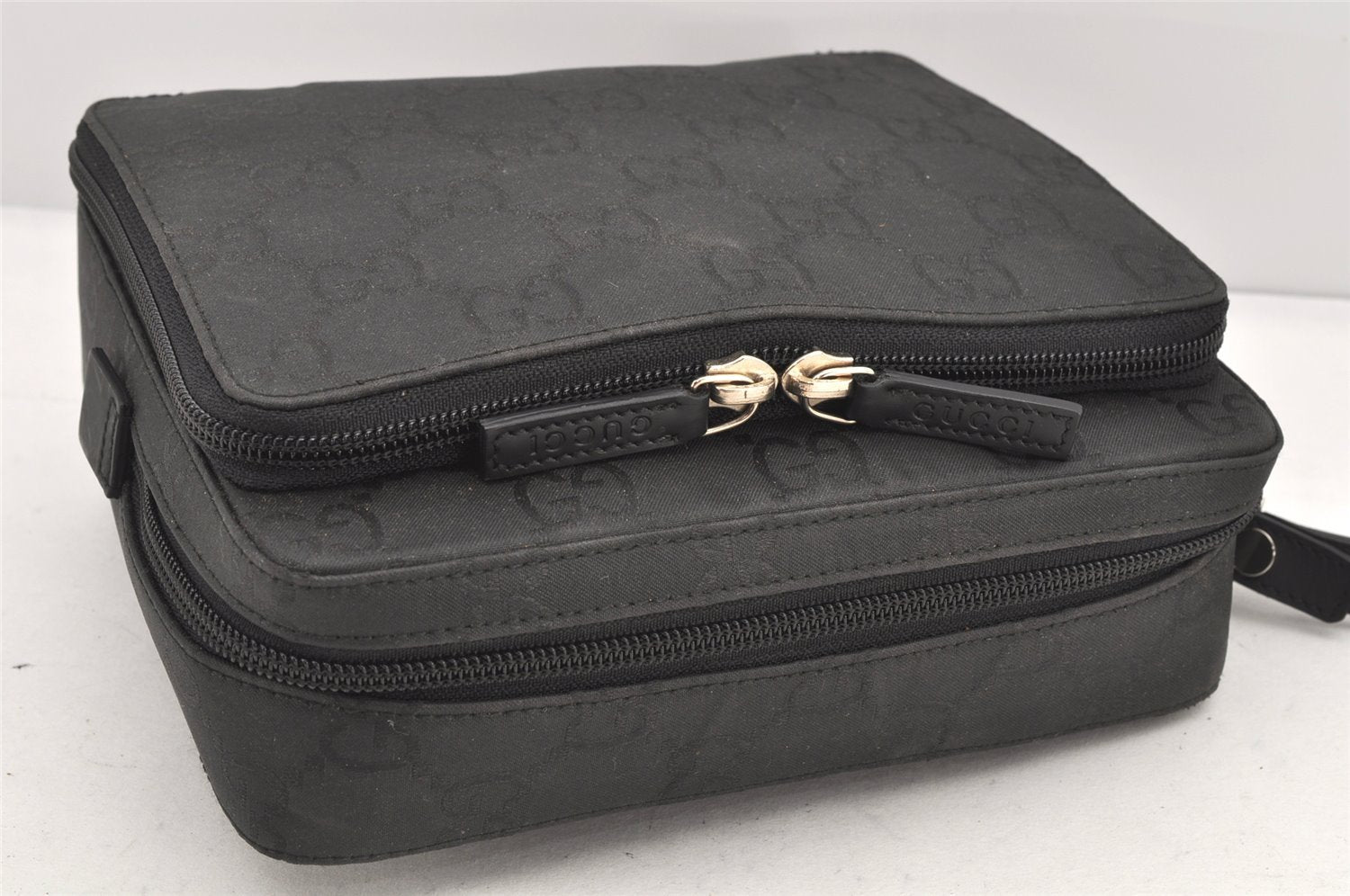 Authentic GUCCI Clutch Hand Bag Purse GG Nylon Leather 0181603 Black 2394K