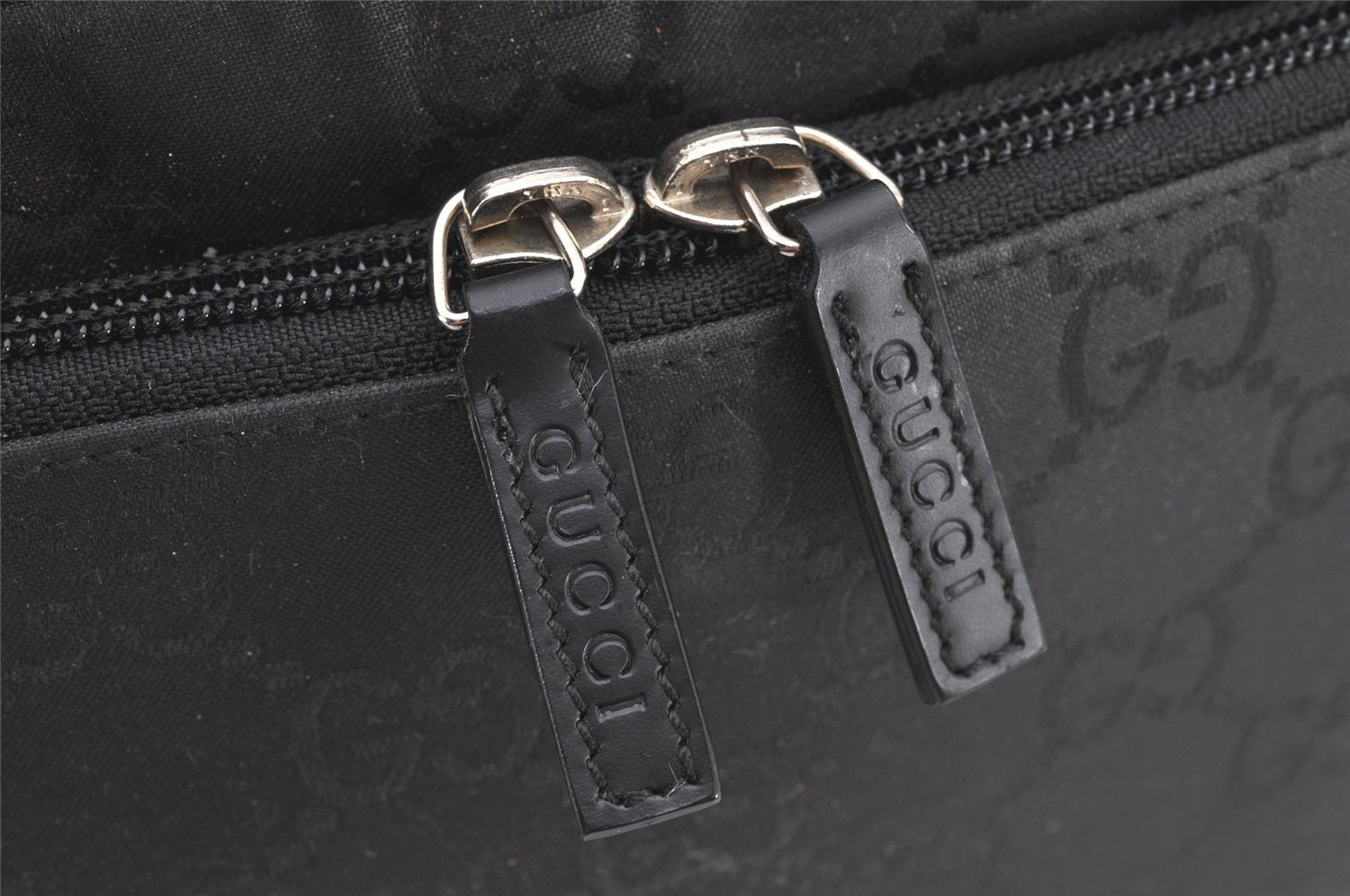 Authentic GUCCI Clutch Hand Bag Purse GG Nylon Leather 0181603 Black 2394K