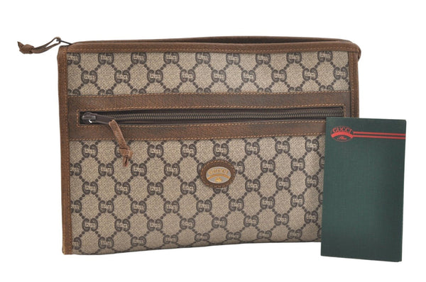Authentic GUCCI GG Plus Clutch Hand Bag Purse GG PVC Leather Brown Junk 2395K