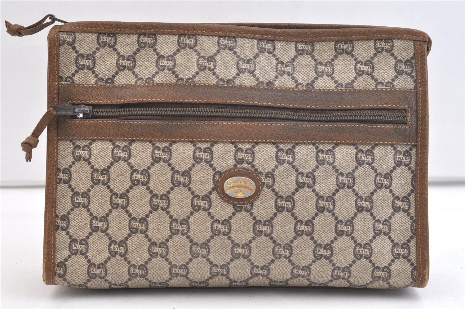 Authentic GUCCI GG Plus Clutch Hand Bag Purse GG PVC Leather Brown Junk 2395K