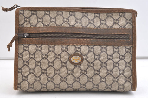 Authentic GUCCI GG Plus Clutch Hand Bag Purse GG PVC Leather Brown Junk 2395K