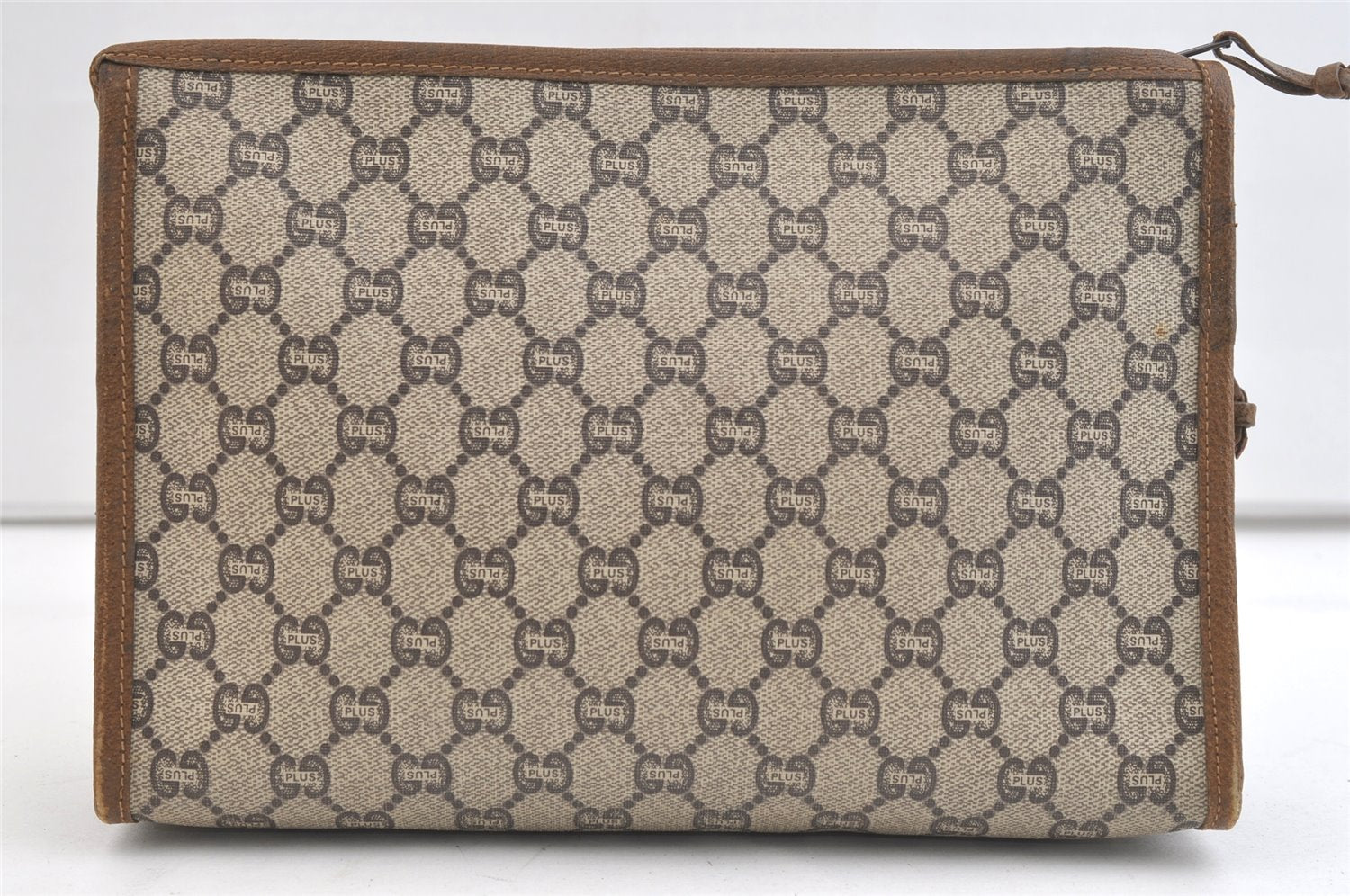 Authentic GUCCI GG Plus Clutch Hand Bag Purse GG PVC Leather Brown Junk 2395K