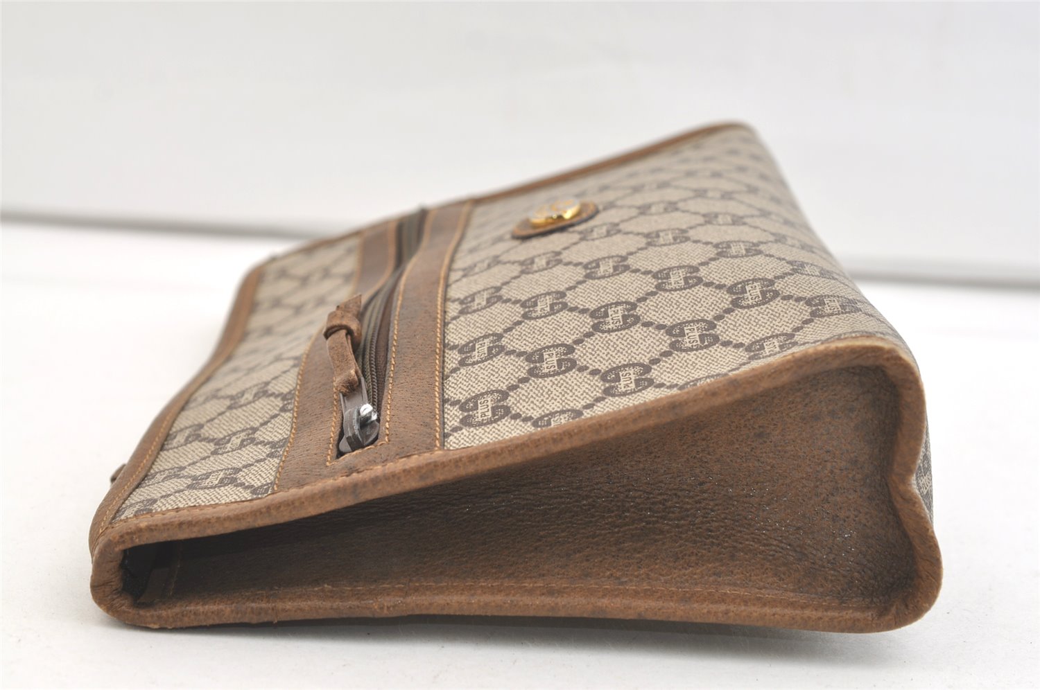 Authentic GUCCI GG Plus Clutch Hand Bag Purse GG PVC Leather Brown Junk 2395K