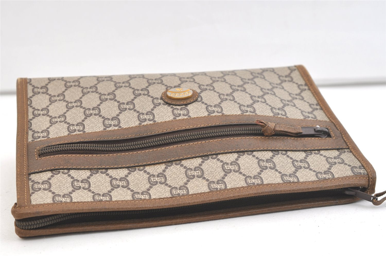 Authentic GUCCI GG Plus Clutch Hand Bag Purse GG PVC Leather Brown Junk 2395K