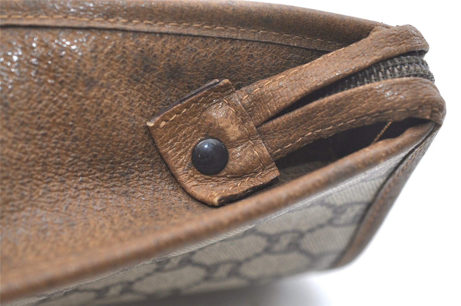 Authentic GUCCI GG Plus Clutch Hand Bag Purse GG PVC Leather Brown Junk 2395K