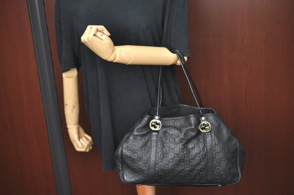 Authentic GUCCI Guccissima Twins Shoulder Tote Bag GG Leather 232957 Black 2396I