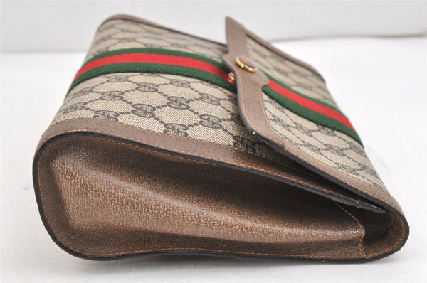 Authentic GUCCI Web Sherry Line Clutch Hand Bag GG PVC Leather Brown Junk 2396K