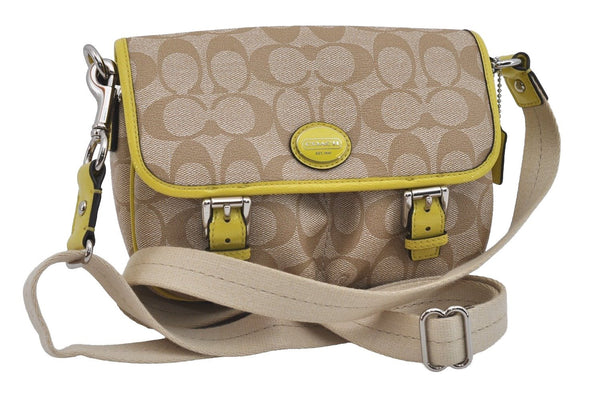 Authentic COACH Signature Shoulder Cross Body Bag Purse PVC Enamel Beige 2397I