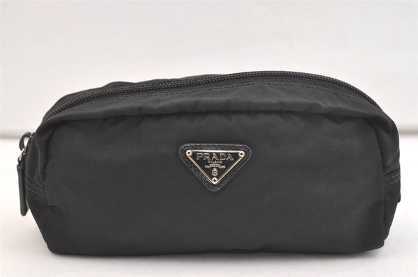 Authentic PRADA Vintage Nylon Tessuto Leather Pouch Purse Black 2397K