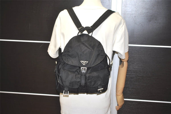 Authentic PRADA Vintage Nylon Tessuto Leather Backpack Black 2401I