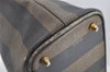 Authentic FENDI Pequin 2Way Shoulder Hand Bag PVC Leather Brown Black 2402I