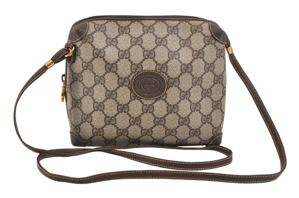 Authentic GUCCI Shoulder Cross Body Bag GG PVC Leather Brown Junk 2402K