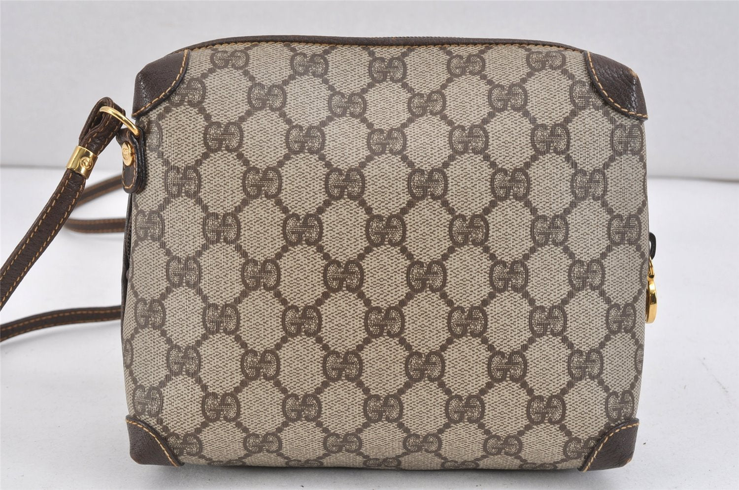 Authentic GUCCI Shoulder Cross Body Bag GG PVC Leather Brown Junk 2402K
