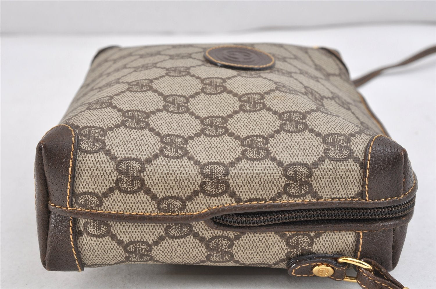 Authentic GUCCI Shoulder Cross Body Bag GG PVC Leather Brown Junk 2402K