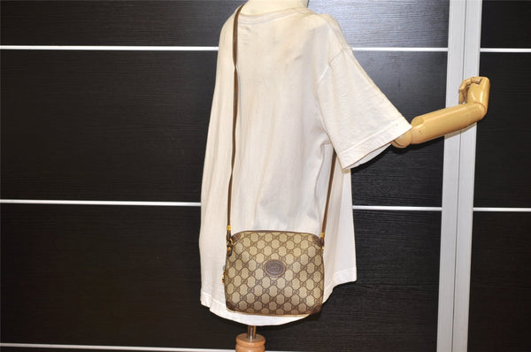 Authentic GUCCI Shoulder Cross Body Bag GG PVC Leather Brown Junk 2402K