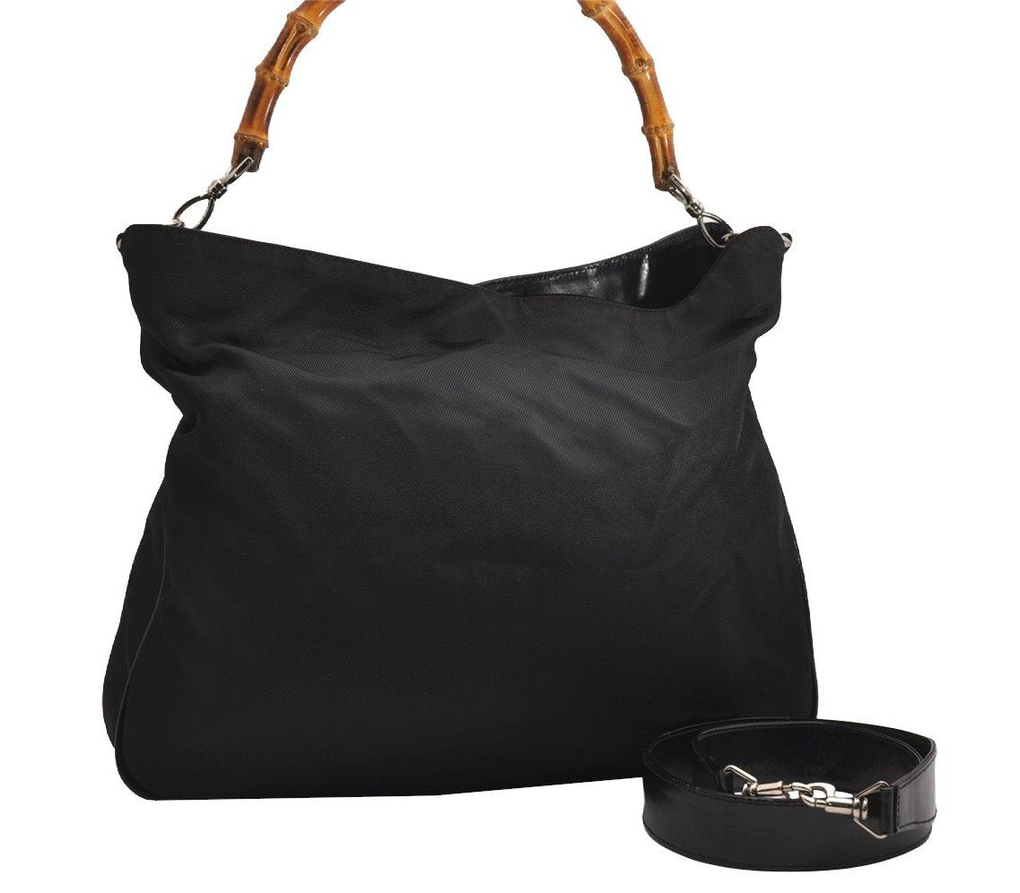 Authentic GUCCI Bamboo 2Way Shoulder Hand Bag Nylon Leather Black 2403J