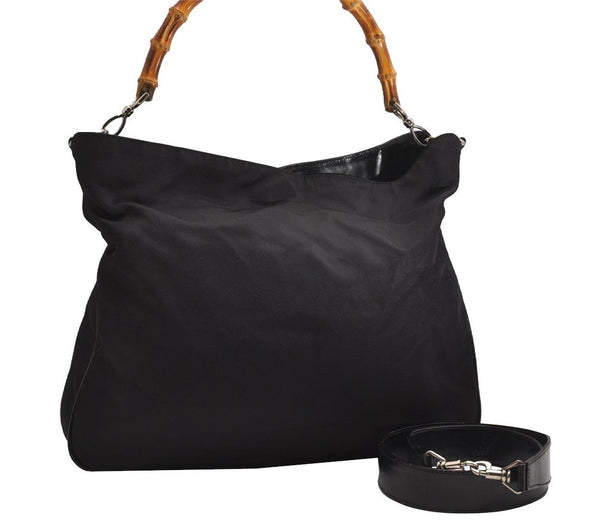 Authentic GUCCI Bamboo 2Way Shoulder Hand Bag Nylon Leather Black 2403J