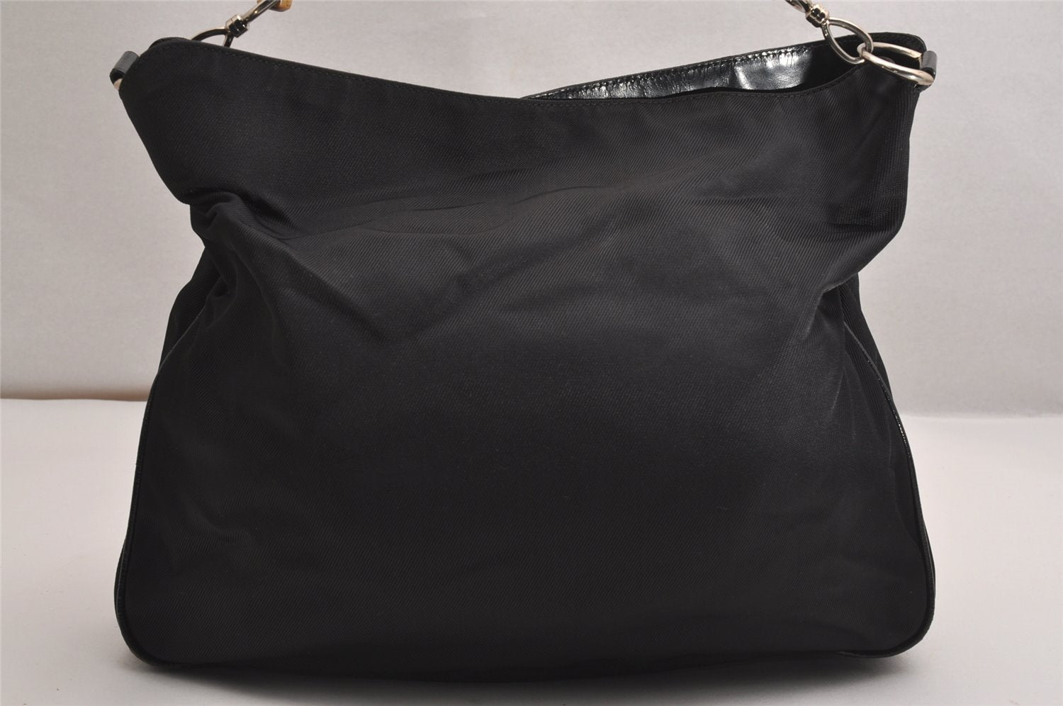 Authentic GUCCI Bamboo 2Way Shoulder Hand Bag Nylon Leather Black 2403J