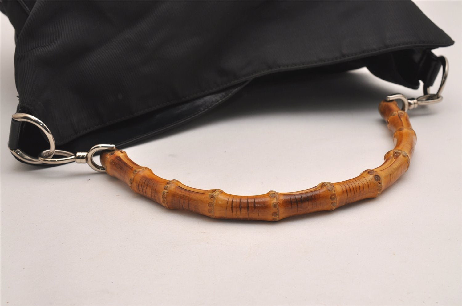 Authentic GUCCI Bamboo 2Way Shoulder Hand Bag Nylon Leather Black 2403J