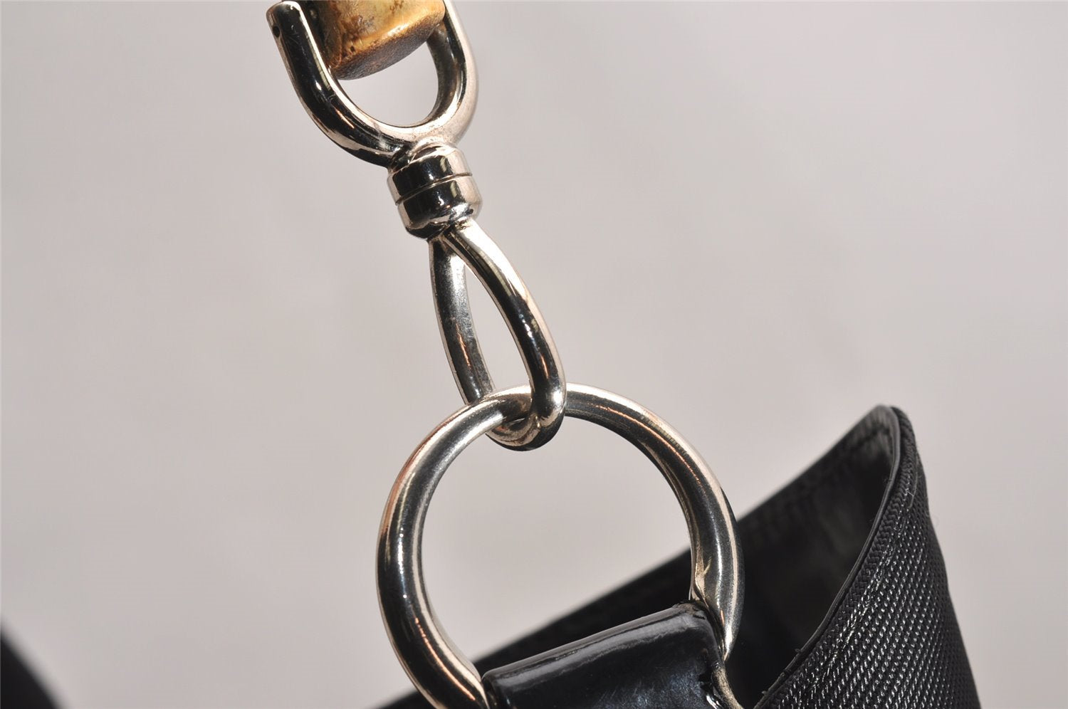 Authentic GUCCI Bamboo 2Way Shoulder Hand Bag Nylon Leather Black 2403J