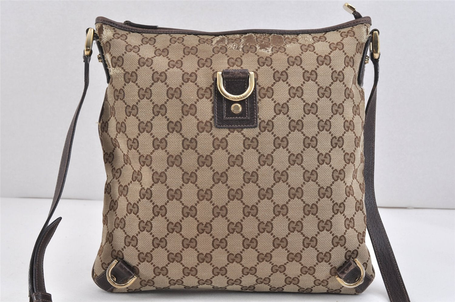 Authentic GUCCI Abbey Shoulder Cross Bag GG Canvas Leather 131326 Brown 2405K