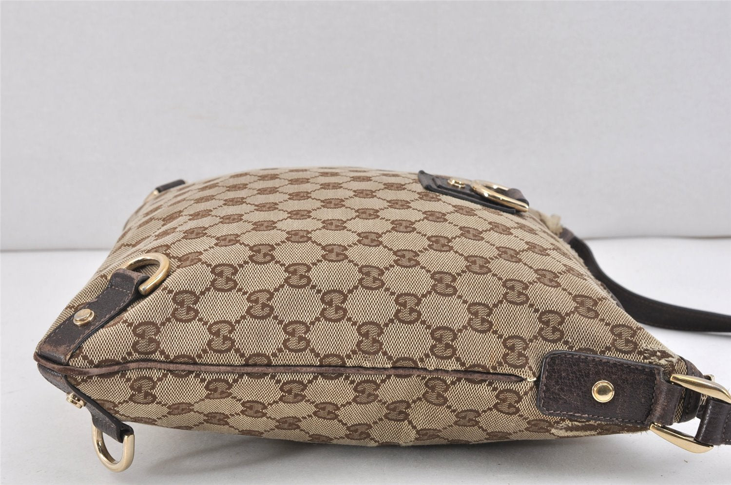 Authentic GUCCI Abbey Shoulder Cross Bag GG Canvas Leather 131326 Brown 2405K