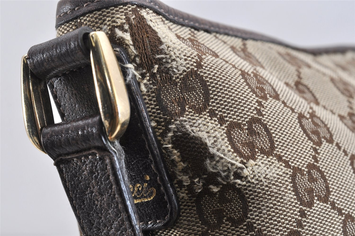 Authentic GUCCI Abbey Shoulder Cross Bag GG Canvas Leather 131326 Brown 2405K