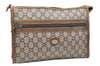 Authentic GUCCI Vintage GG Plus Clutch Hand Bag Purse PVC Leather Brown 2406K