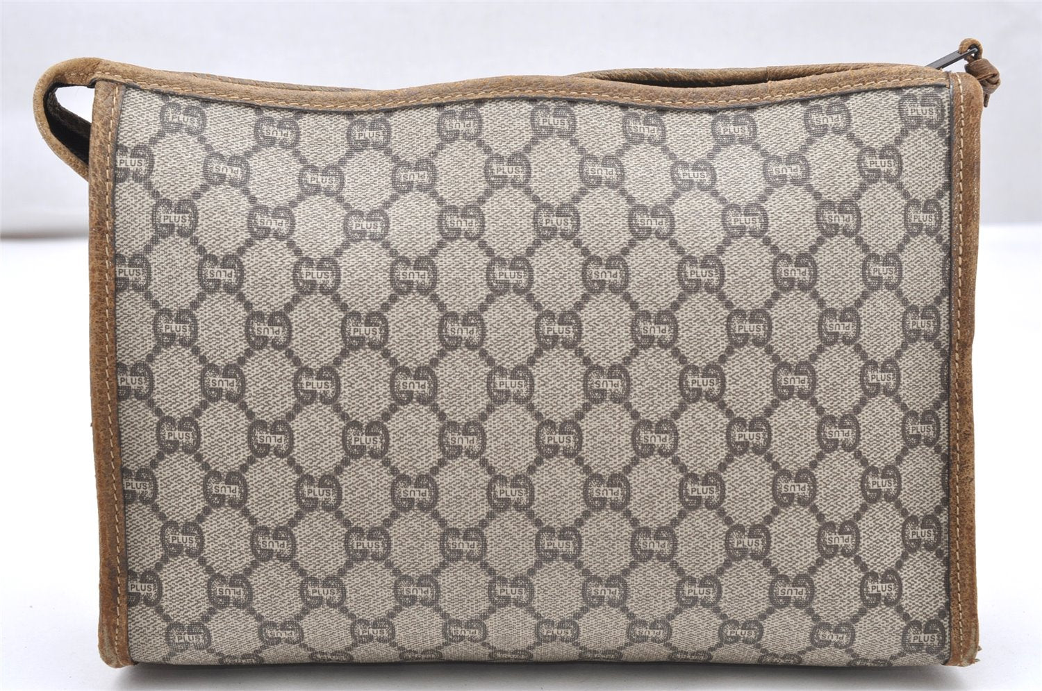 Authentic GUCCI Vintage GG Plus Clutch Hand Bag Purse PVC Leather Brown 2406K