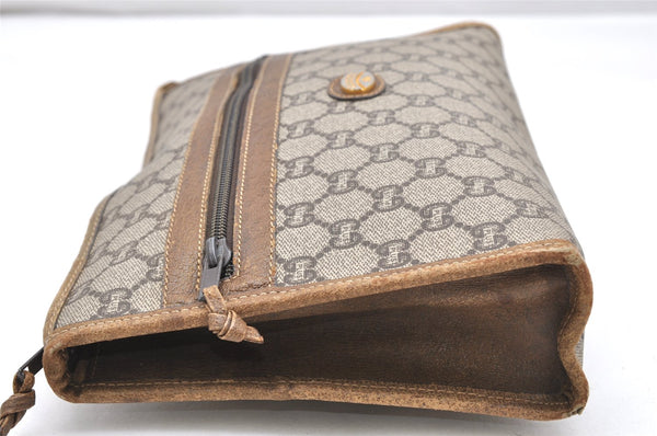 Authentic GUCCI Vintage GG Plus Clutch Hand Bag Purse PVC Leather Brown 2406K