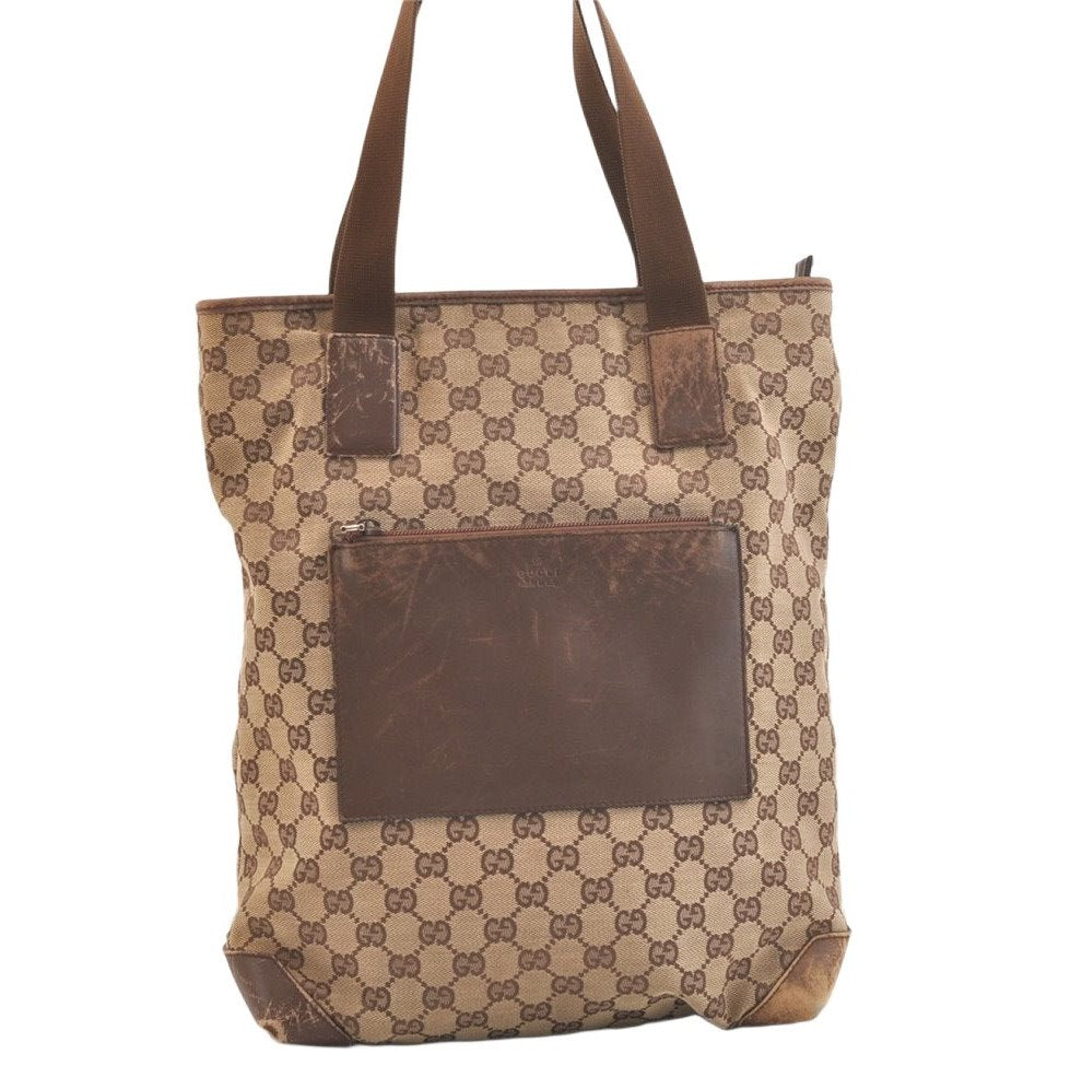 Authentic GUCCI Vintage Shoulder Tote Bag GG Canvas Leather 28892 Brown 2409K