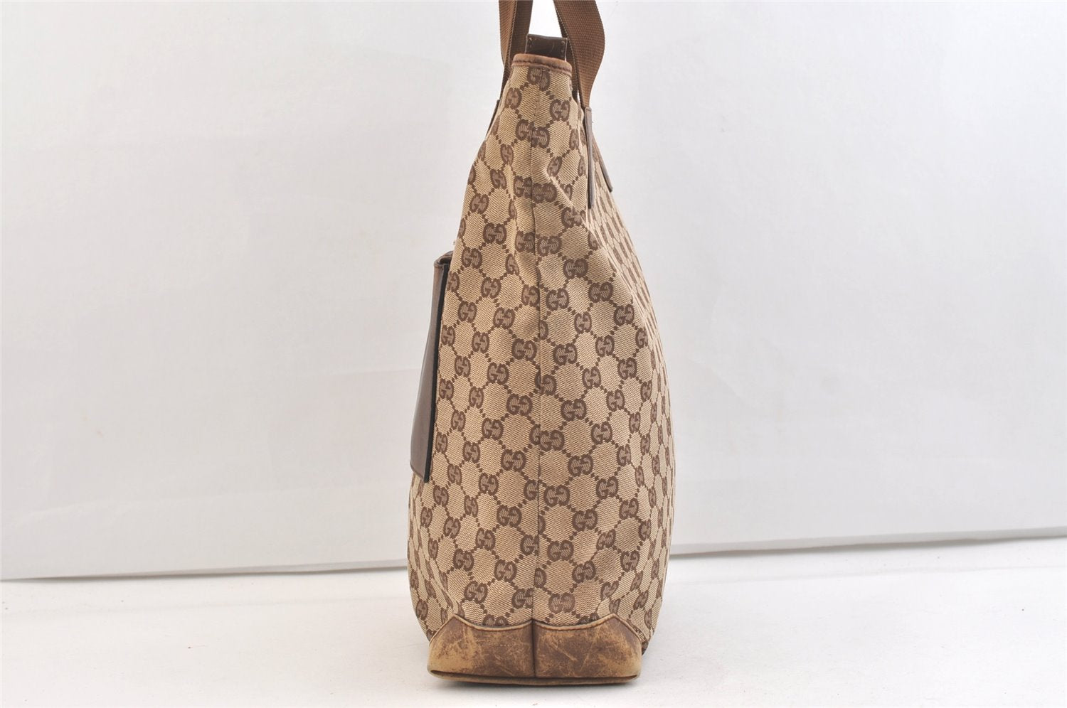 Authentic GUCCI Vintage Shoulder Tote Bag GG Canvas Leather 28892 Brown 2409K
