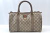 Authentic GUCCI Web Sherry Line Hand Boston Bag GG PVC Leather Brown 2410H