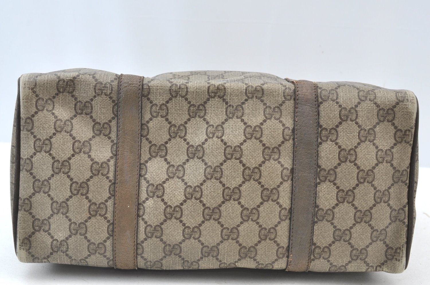 Authentic GUCCI Web Sherry Line Hand Boston Bag GG PVC Leather Brown 2410H