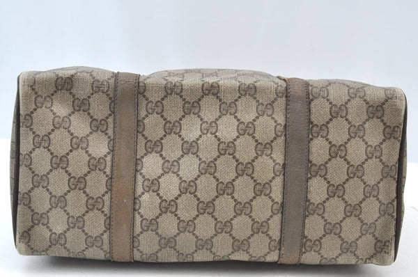 Authentic GUCCI Web Sherry Line Hand Boston Bag GG PVC Leather Brown 2410H